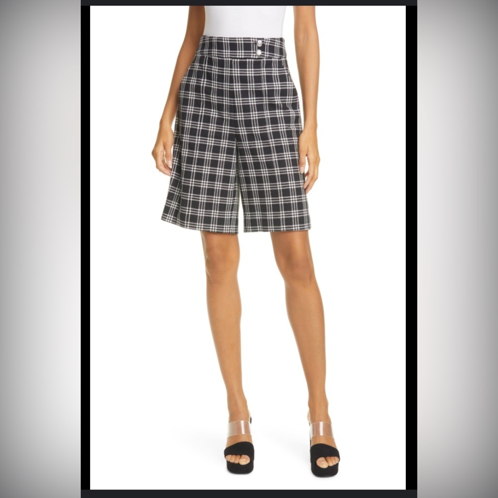VERONICA‎ BEARD Saira Check Culotte Shorts In Black White Black, size 2 - Picture 2 of 14